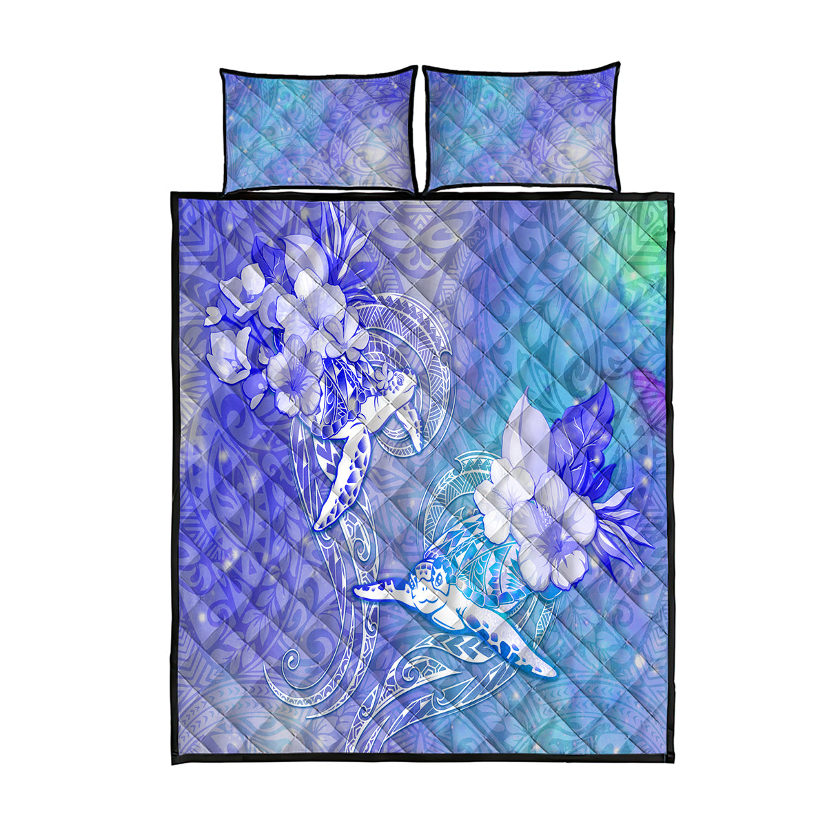 Couple Blue Sea Turtle Heart Love Quilt Bed Set LT05 Blue - Polynesian Pride