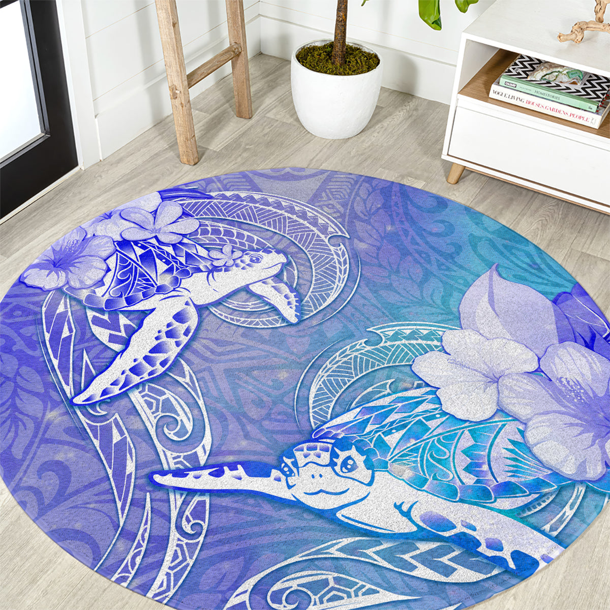 Couple Blue Sea Turtle Heart Love Round Carpet LT05 Blue - Polynesian Pride