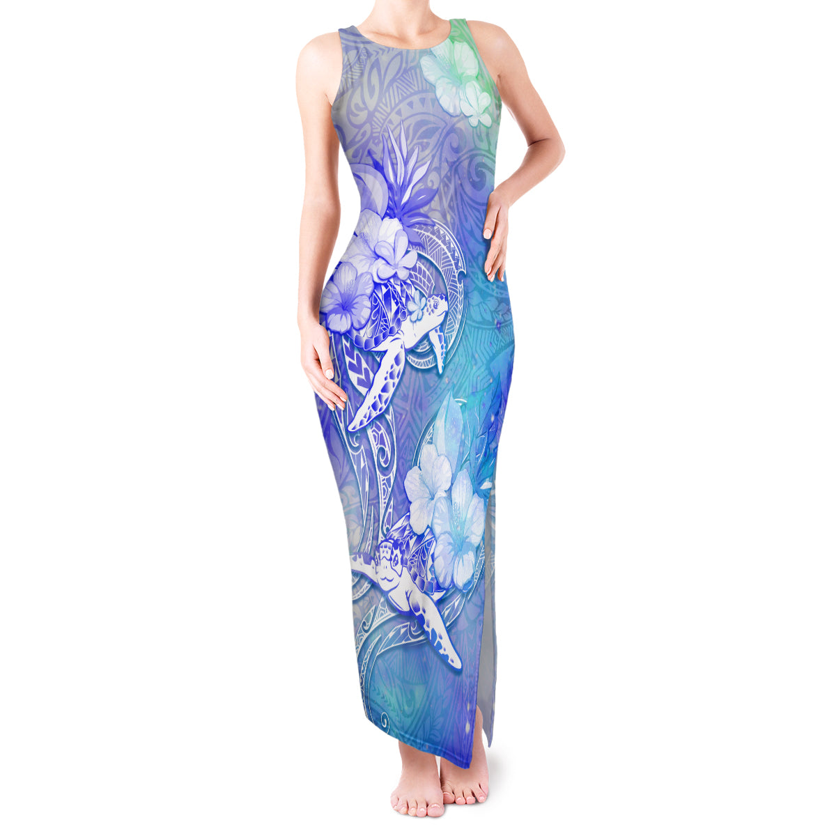 Couple Blue Sea Turtle Heart Love Tank Maxi Dress LT05 Women Blue - Polynesian Pride