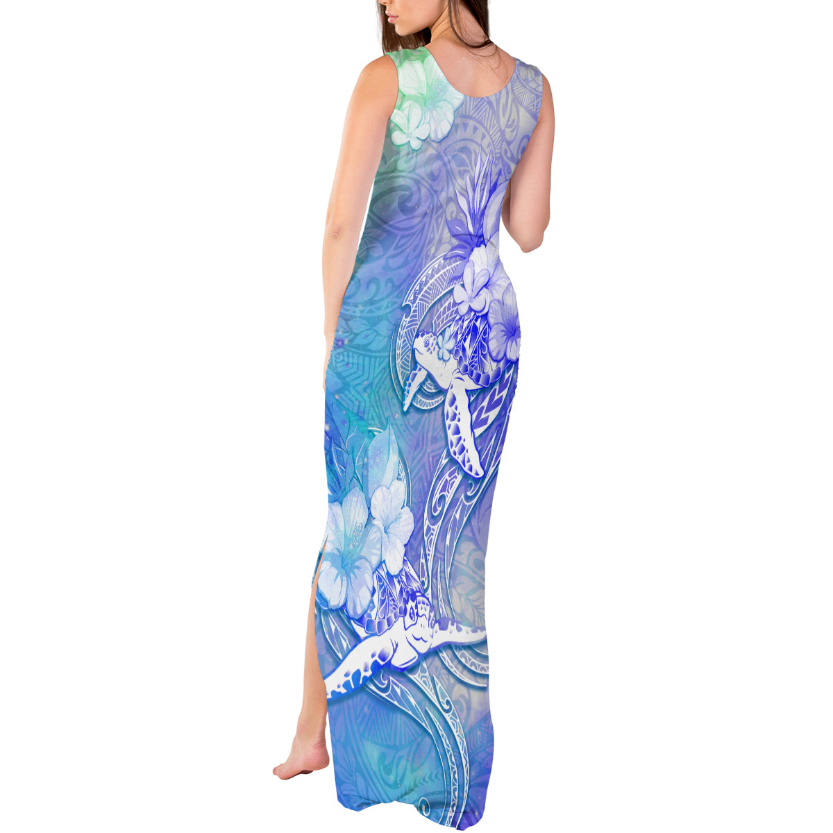 Couple Blue Sea Turtle Heart Love Tank Maxi Dress LT05 - Polynesian Pride