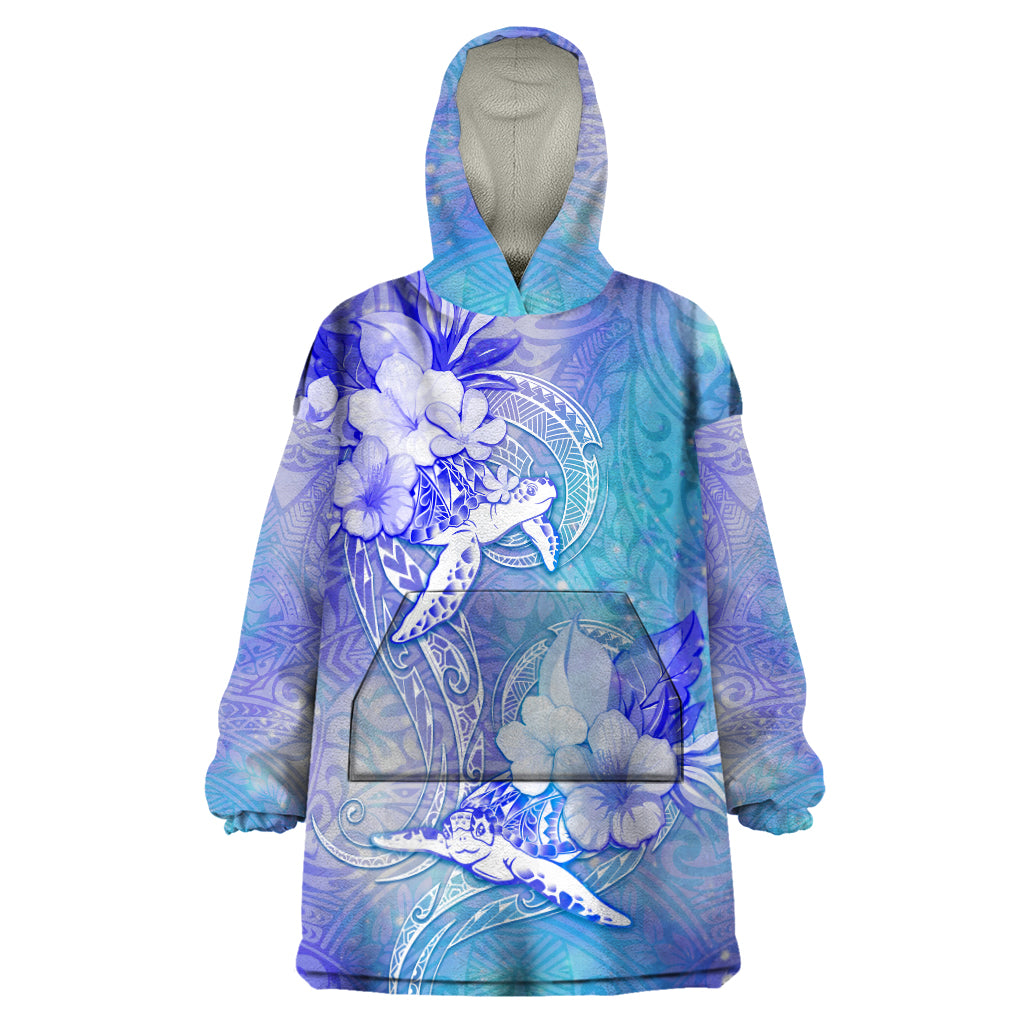 Couple Blue Sea Turtle Heart Love Wearable Blanket Hoodie LT05 One Size Blue - Polynesian Pride