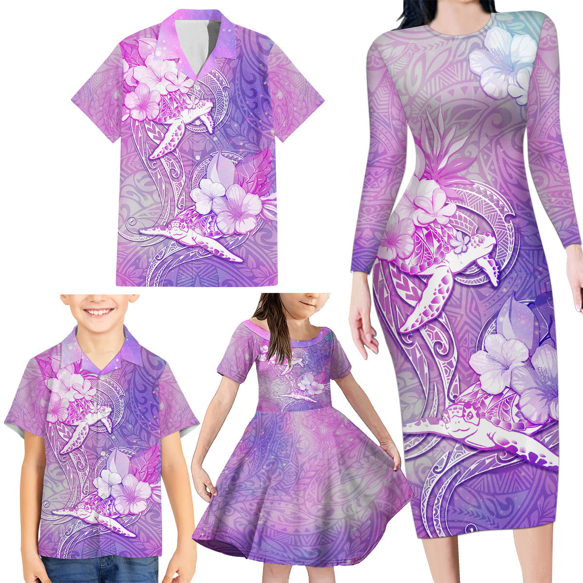 Couple Sea Turtle Love Give Us A Fairytale Family Matching Long Sleeve Bodycon Dress and Hawaiian Shirt LT05 - Polynesian Pride