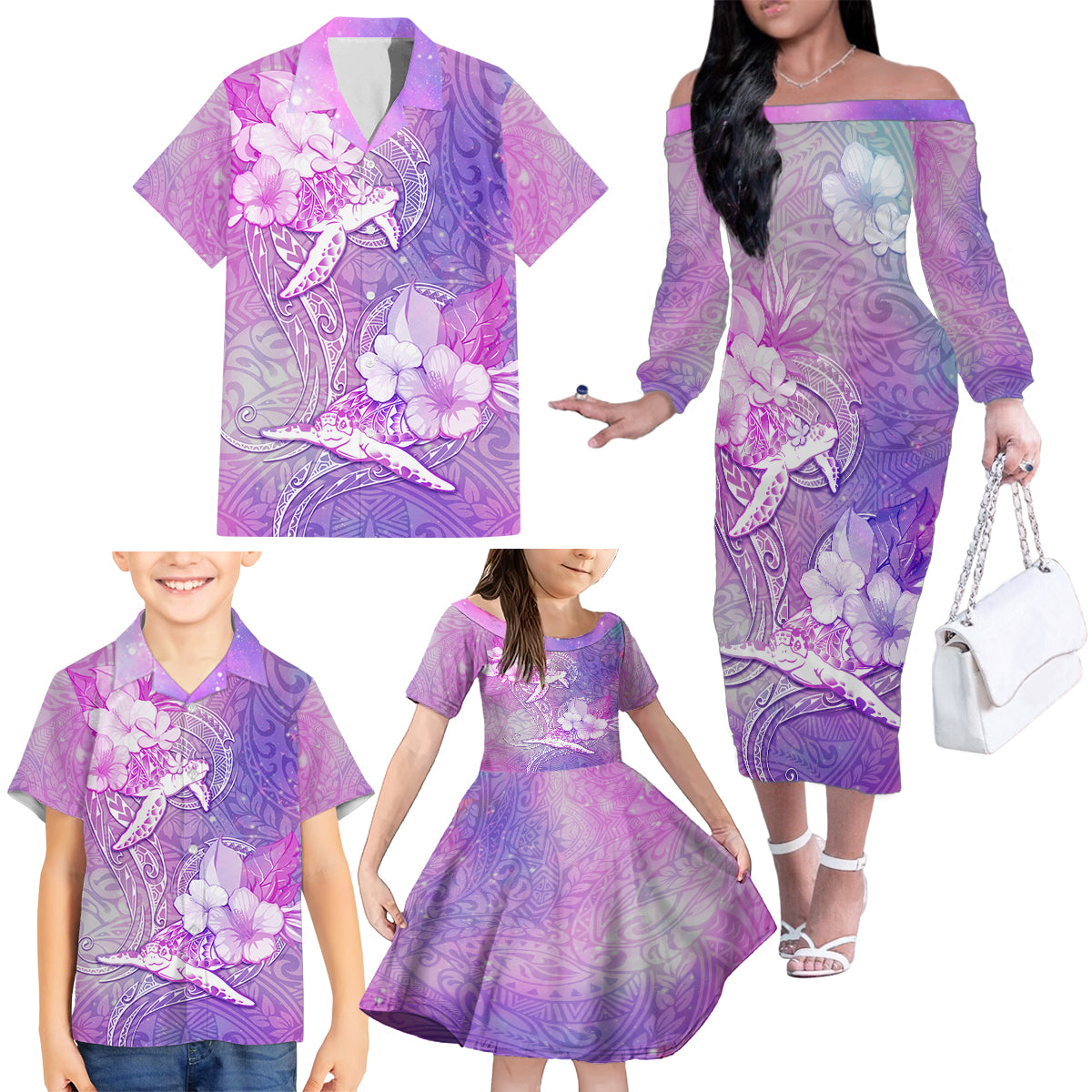 Couple Sea Turtle Love Give Us A Fairytale Family Matching Off Shoulder Long Sleeve Dress and Hawaiian Shirt LT05 - Polynesian Pride