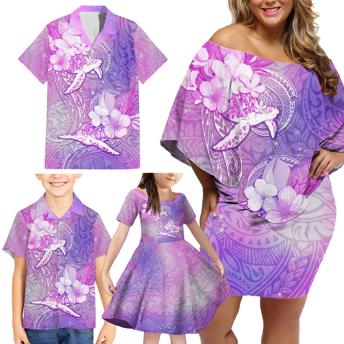 Couple Sea Turtle Love Give Us A Fairytale Family Matching Off Shoulder Short Dress and Hawaiian Shirt LT05 - Polynesian Pride