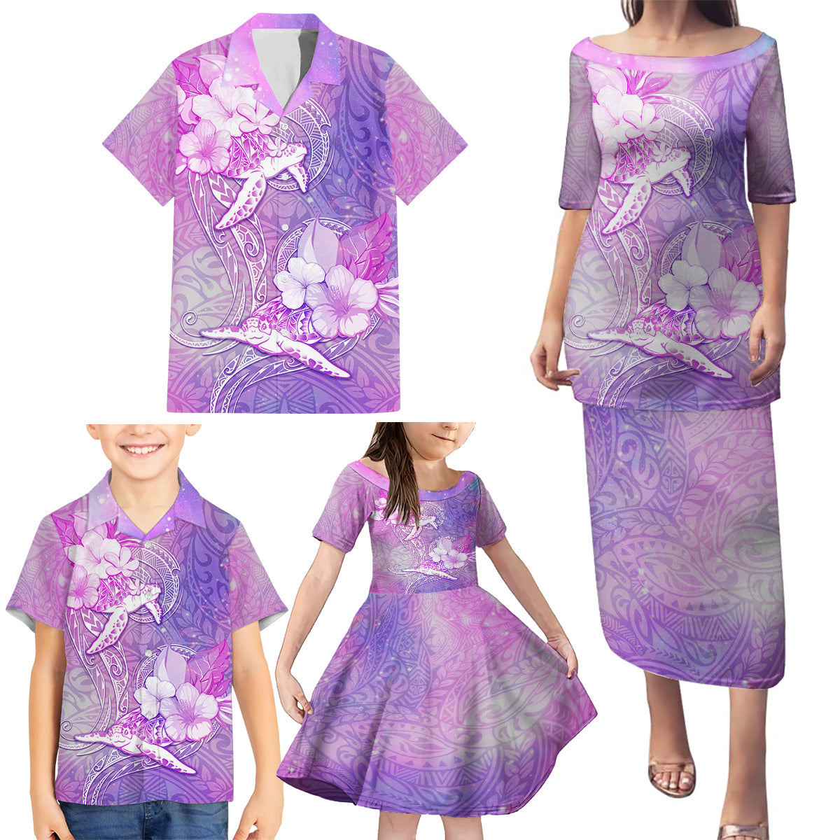 Couple Sea Turtle Love Give Us A Fairytale Family Matching Puletasi Dress and Hawaiian Shirt LT05 - Polynesian Pride