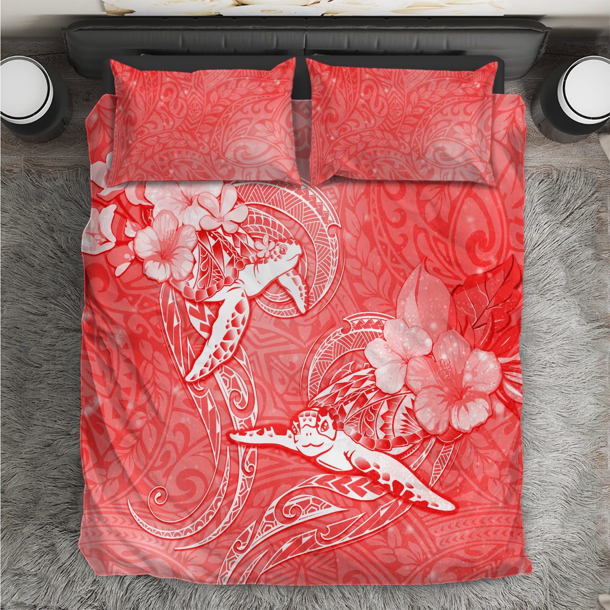 Polynesia Sea Turtle Couple Bedding Set Happy Valentine Day Red LT05 Red - Polynesian Pride