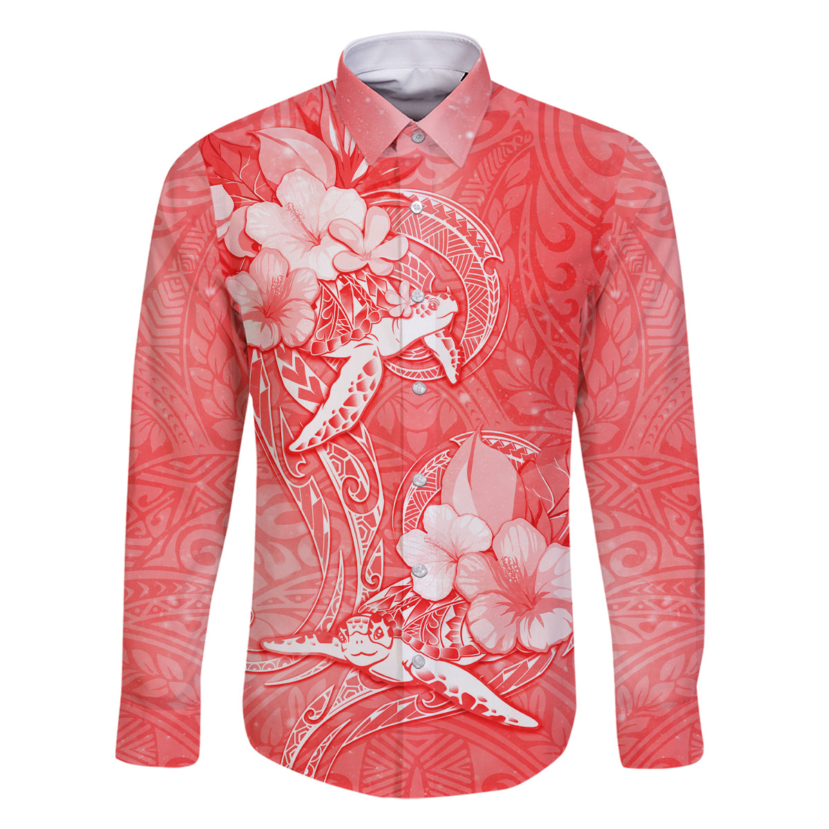 Polynesia Sea Turtle Couple Family Matching Long Sleeve Bodycon Dress and Hawaiian Shirt Happy Valentine Day Red LT05 Dad's Shirt - Long Sleeve Red - Polynesian Pride
