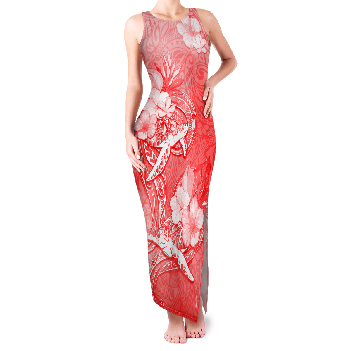 Polynesia Sea Turtle Couple Family Matching Tank Maxi Dress and Hawaiian Shirt Happy Valentine Day Red LT05 Mom's Dress Red - Polynesian Pride