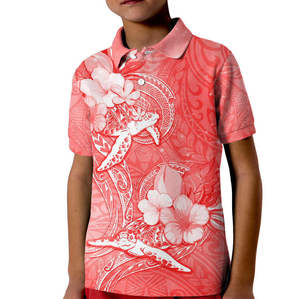 Polynesia Sea Turtle Couple Kid Polo Shirt Happy Valentine Day Red LT05 Kid Red - Polynesian Pride