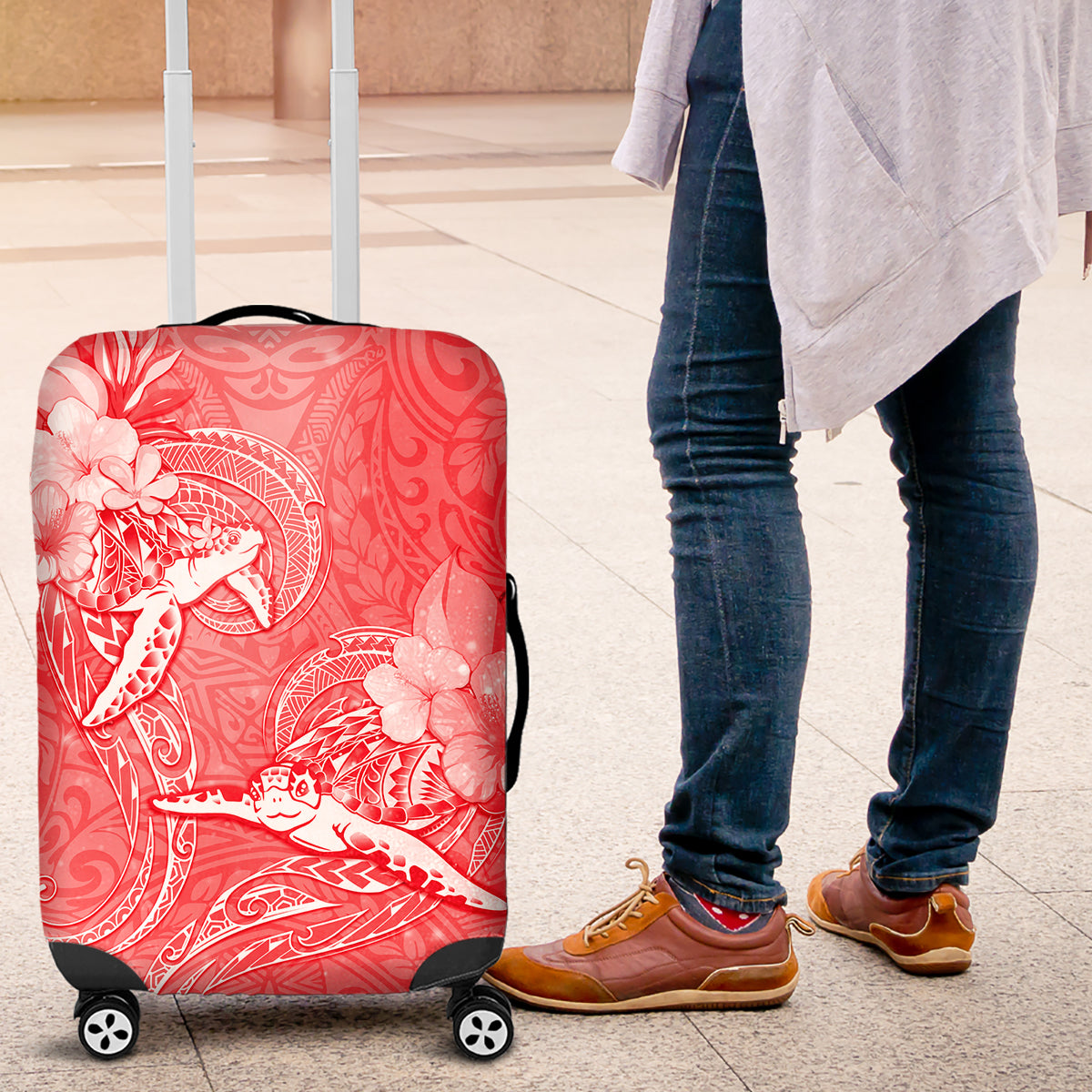 Polynesia Sea Turtle Couple Luggage Cover Happy Valentine Day Red LT05 Red - Polynesian Pride
