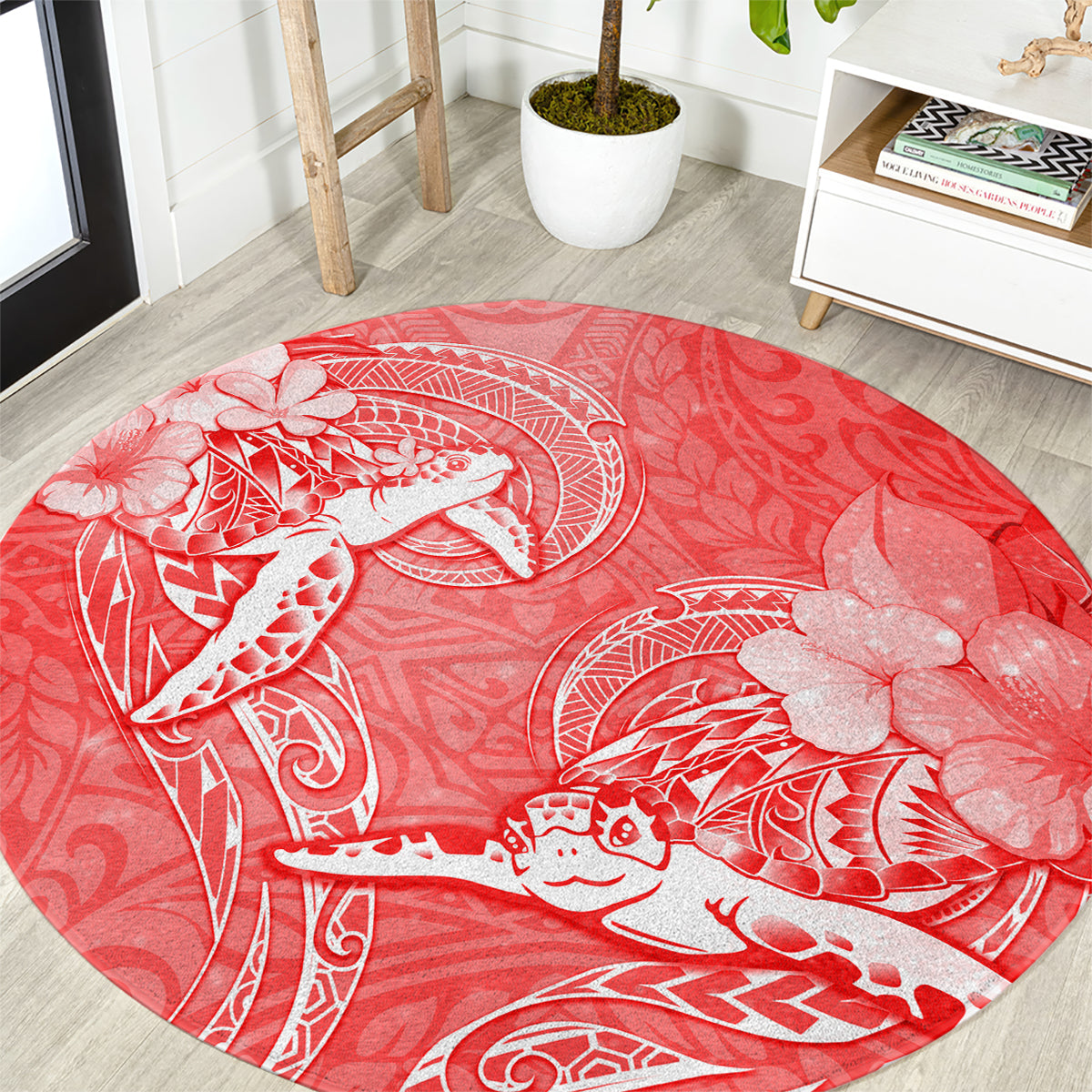 Polynesia Sea Turtle Couple Round Carpet Happy Valentine Day Red LT05 Red - Polynesian Pride