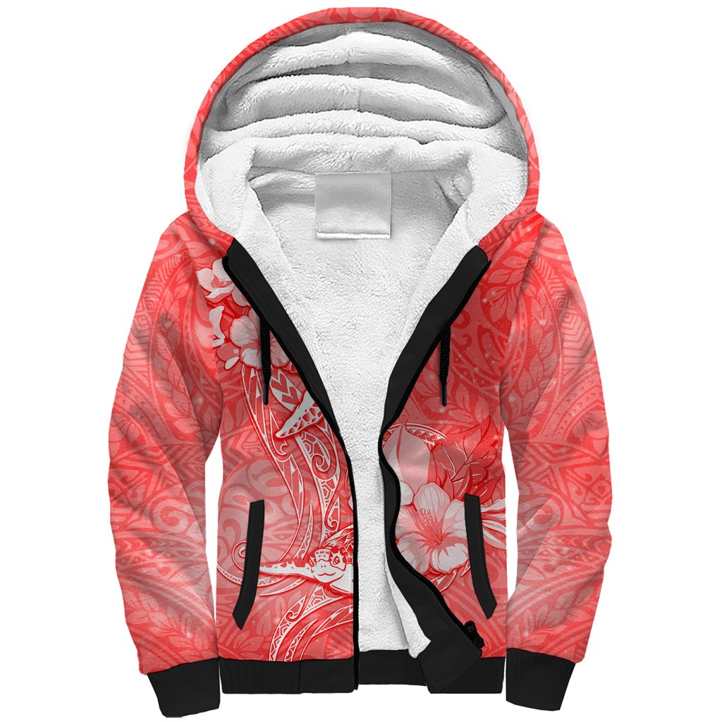 Polynesia Sea Turtle Couple Sherpa Hoodie Happy Valentine Day Red LT05 Unisex Red - Polynesian Pride