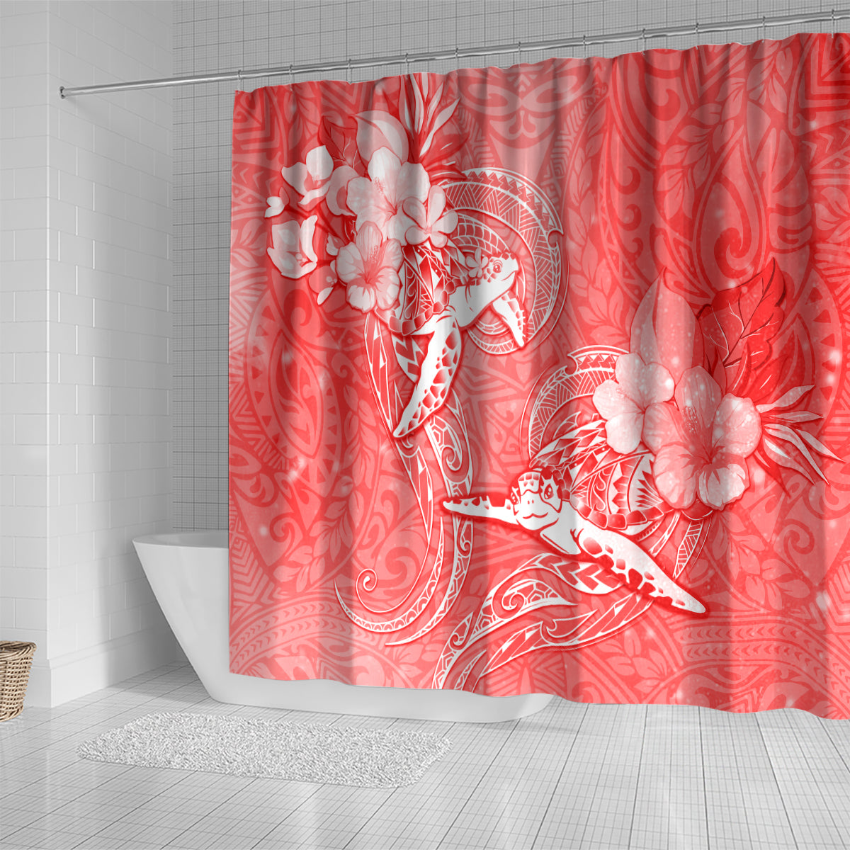 Polynesia Sea Turtle Couple Shower Curtain Happy Valentine Day Red LT05 - Polynesian Pride