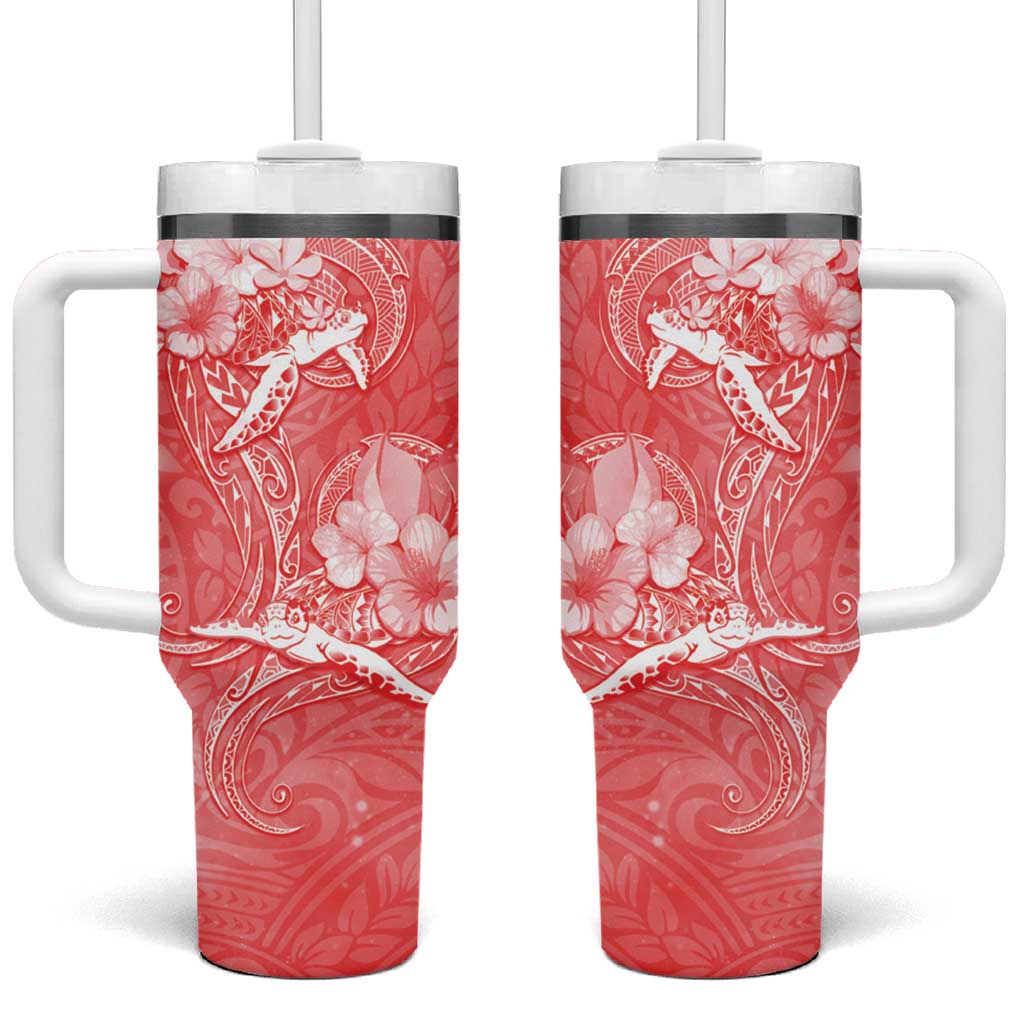 Polynesia Sea Turtle Couple Tumbler With Handle Happy Valentine Day Red LT05 One Size: 40 oz Red - Polynesian Pride