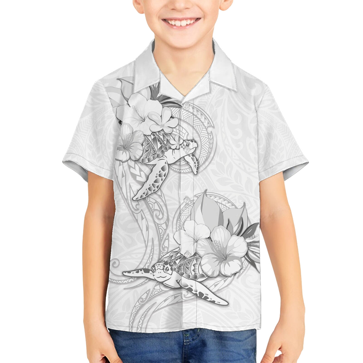 Polynesia Sea Turtle Couple Family Matching Puletasi Dress and Hawaiian Shirt Happy Valentine Day White LT05 Son's Shirt White - Polynesian Pride