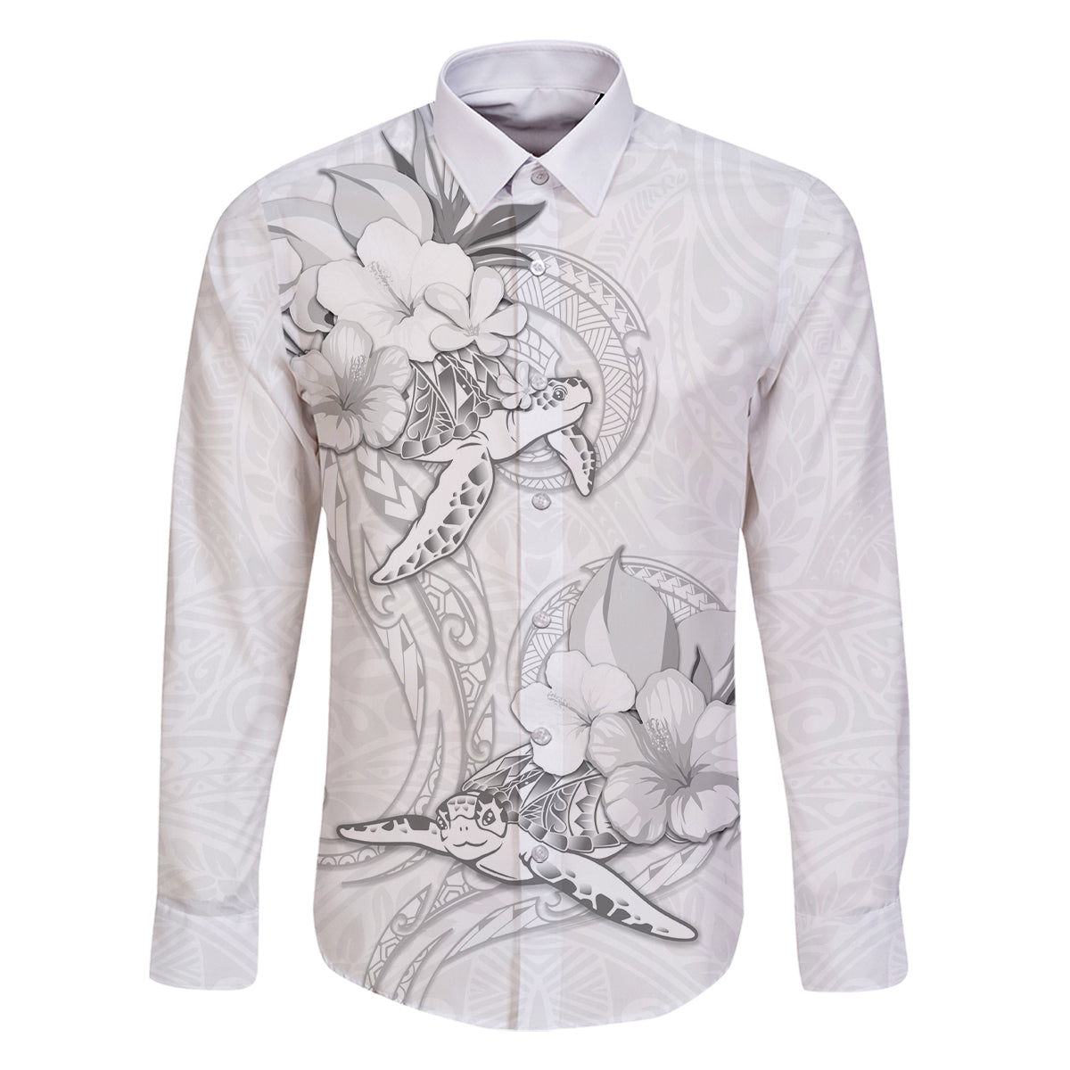 Polynesia Sea Turtle Couple Family Matching Summer Maxi Dress and Hawaiian Shirt Happy Valentine Day White LT05 Dad's Shirt - Long Sleeve White - Polynesian Pride