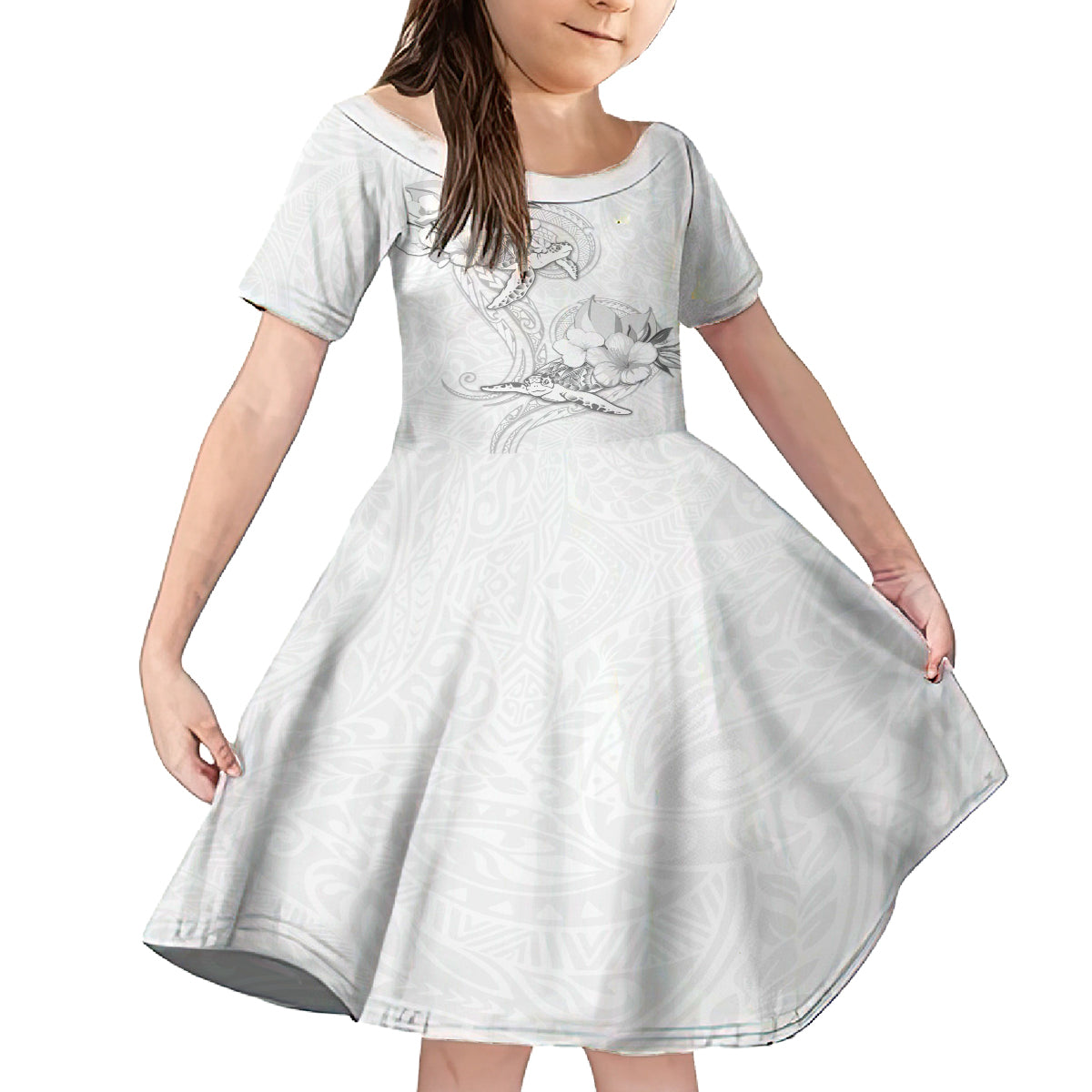 Polynesia Sea Turtle Couple Kid Short Sleeve Dress Happy Valentine Day White LT05 KID White - Polynesian Pride