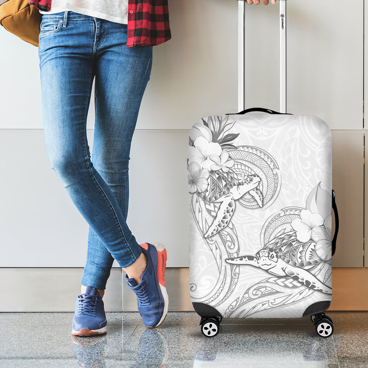 Polynesia Sea Turtle Couple Luggage Cover Happy Valentine Day White LT05 - Polynesian Pride