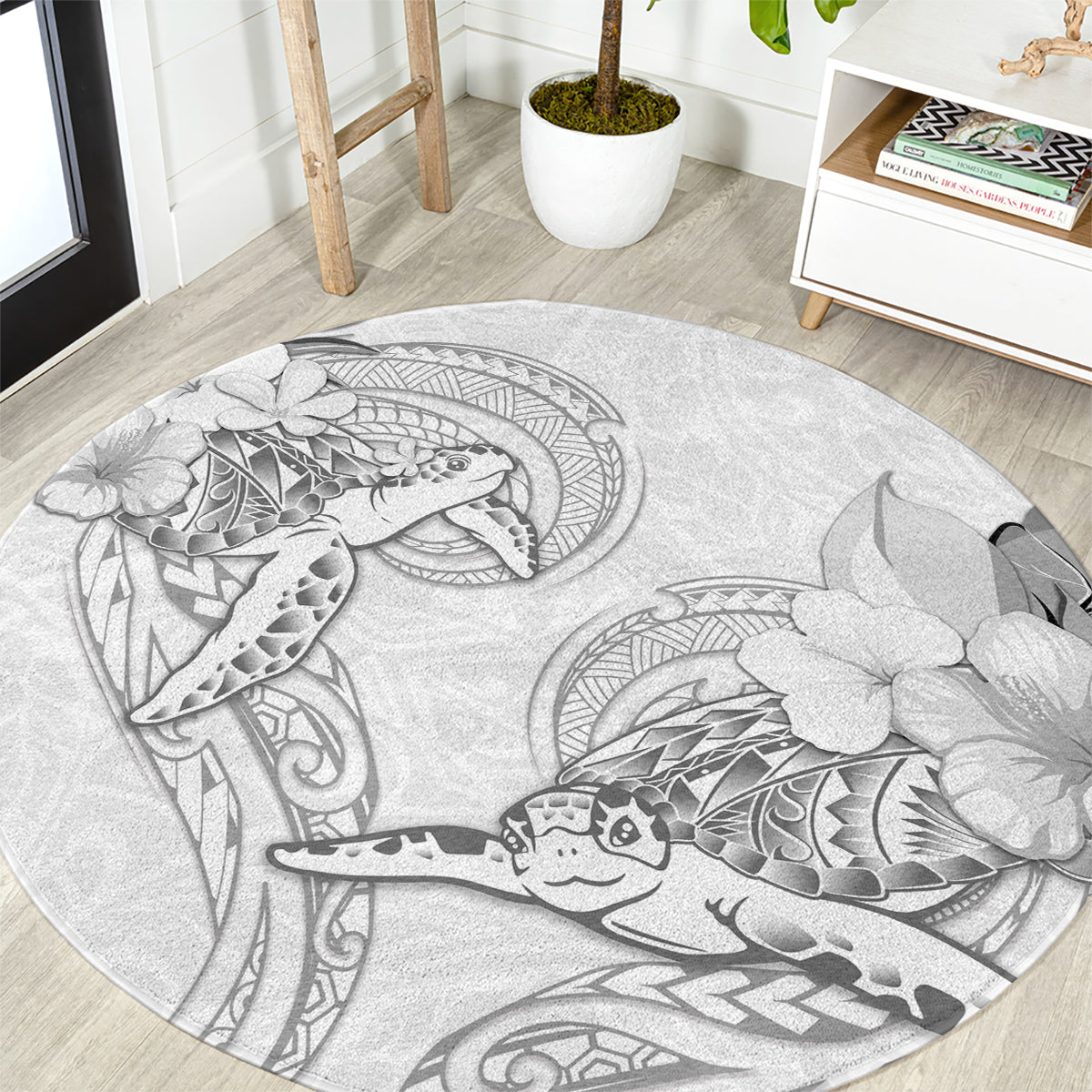 Polynesia Sea Turtle Couple Round Carpet Happy Valentine Day White LT05 White - Polynesian Pride