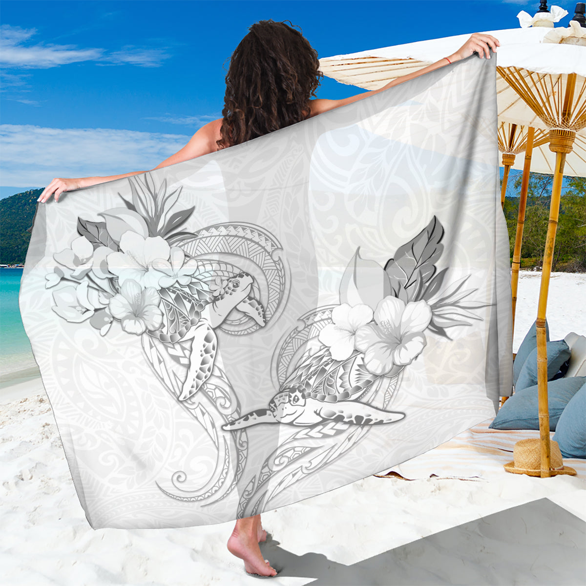 Polynesia Sea Turtle Couple Sarong Happy Valentine Day White LT05 One Size 44 x 66 inches White - Polynesian Pride