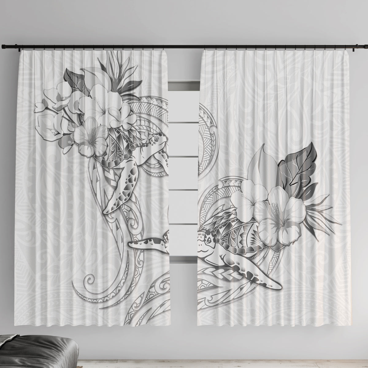 Polynesia Sea Turtle Couple Window Curtain Happy Valentine Day White LT05 With Hooks White - Polynesian Pride