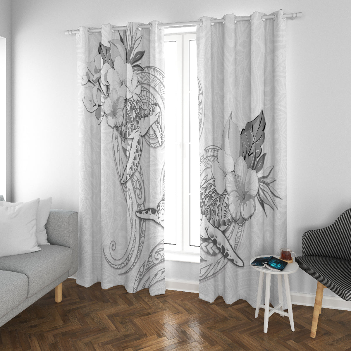 Polynesia Sea Turtle Couple Window Curtain Happy Valentine Day White LT05 With Grommets White - Polynesian Pride