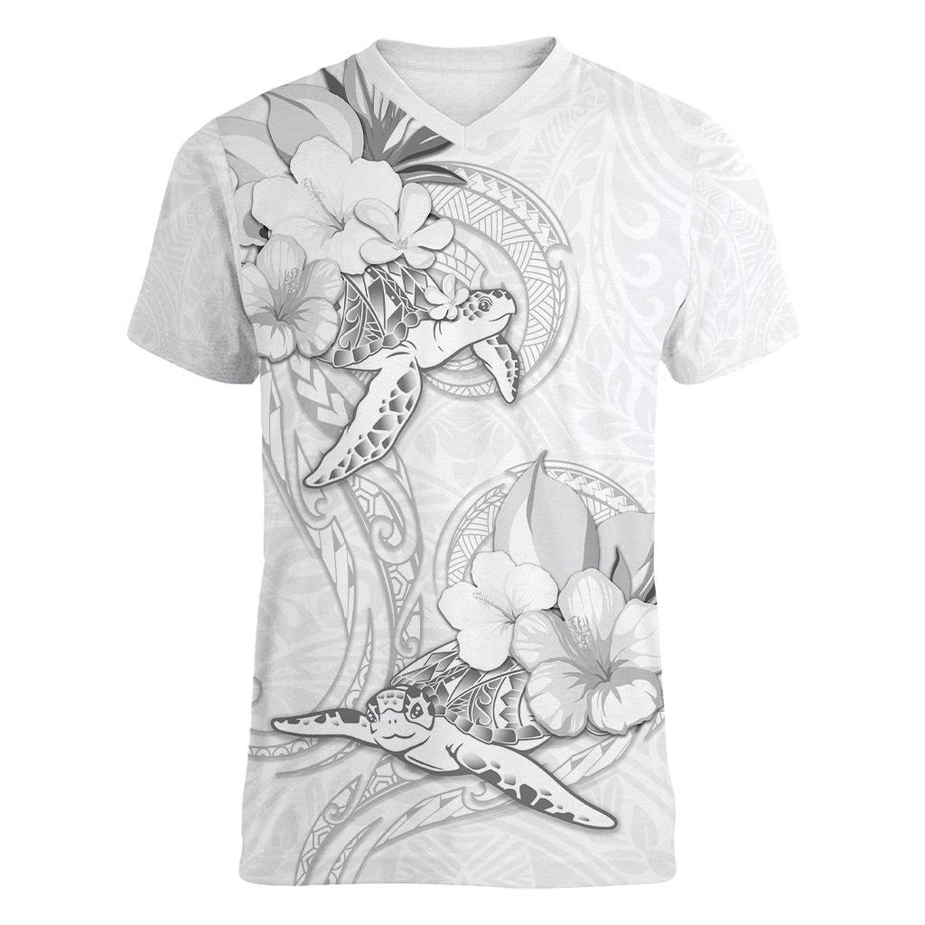 Polynesia Sea Turtle Couple Women V Neck T Shirt Happy Valentine Day White LT05 Female White - Polynesian Pride