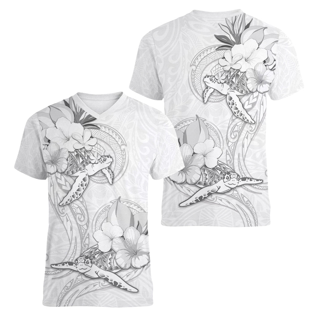 Polynesia Sea Turtle Couple Women V Neck T Shirt Happy Valentine Day White LT05 - Polynesian Pride