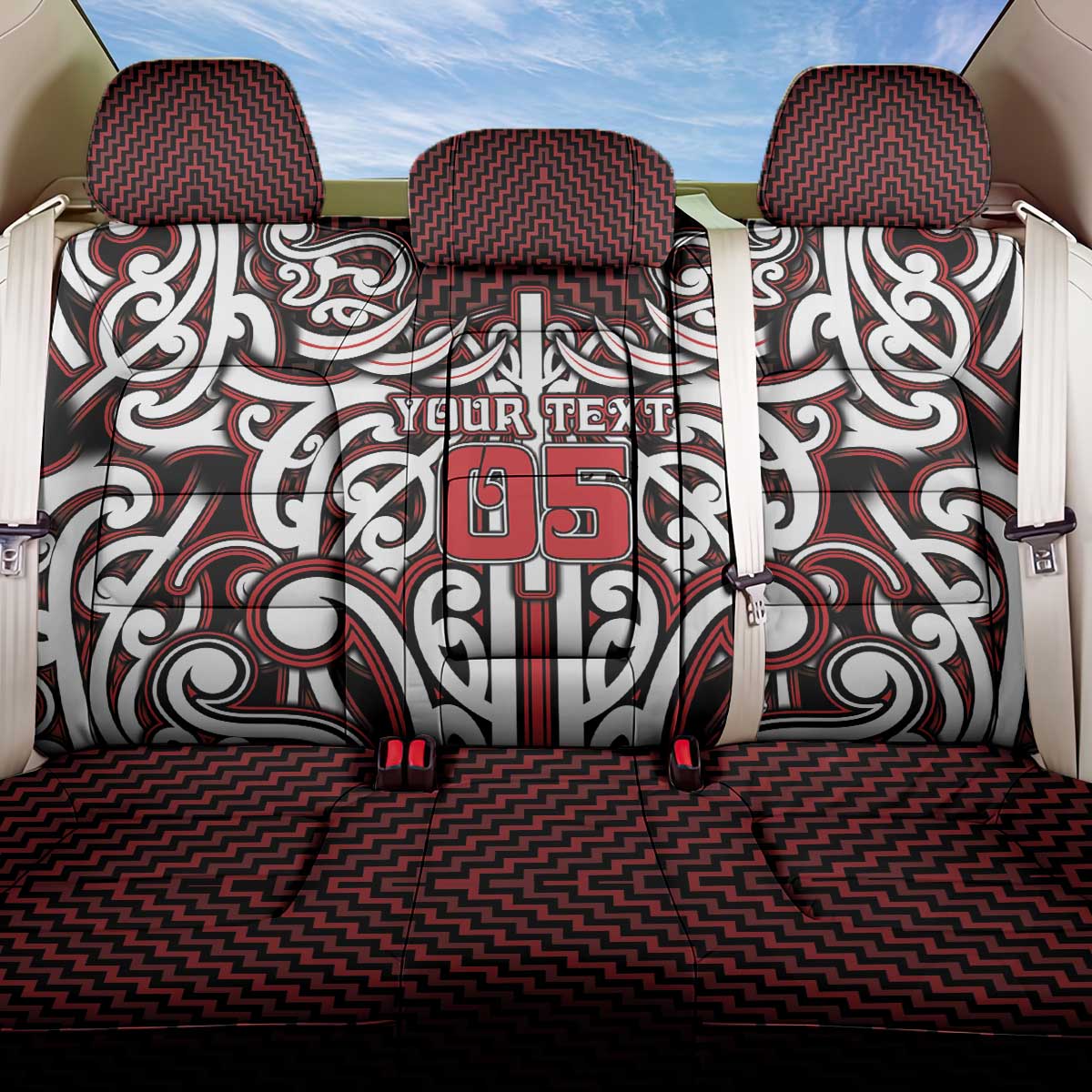 Custom Aotearoa Ngapuhi Back Car Seat Cover Maori Tribal Pattern Mix Poutama LT05 One Size Red - Polynesian Pride