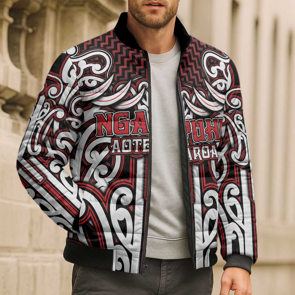 Custom Aotearoa Ngapuhi Bomber Puffer Jacket Maori Tribal Pattern Mix Poutama LT05 - Polynesian Pride