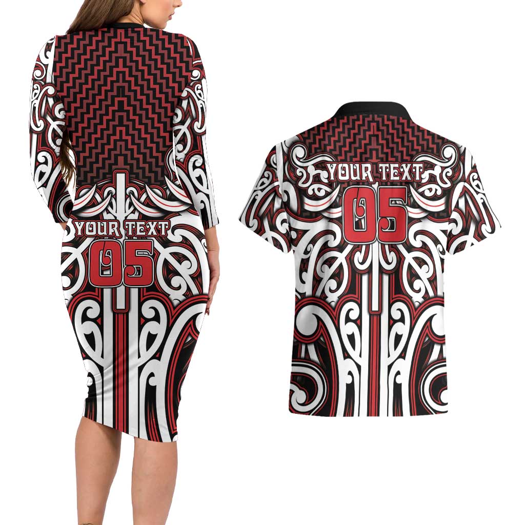 Custom Aotearoa Ngapuhi Couples Matching Long Sleeve Bodycon Dress and Hawaiian Shirt Maori Tribal Pattern Mix Poutama