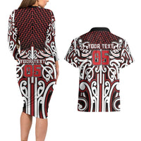Custom Aotearoa Ngapuhi Couples Matching Long Sleeve Bodycon Dress and Hawaiian Shirt Maori Tribal Pattern Mix Poutama