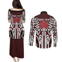 Custom Aotearoa Ngapuhi Couples Matching Puletasi and Long Sleeve Button Shirt Maori Tribal Pattern Mix Poutama LT05 - Polynesian Pride
