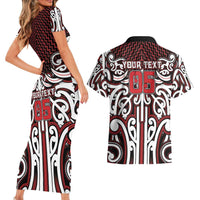 Custom Aotearoa Ngapuhi Couples Matching Short Sleeve Bodycon Dress and Hawaiian Shirt Maori Tribal Pattern Mix Poutama