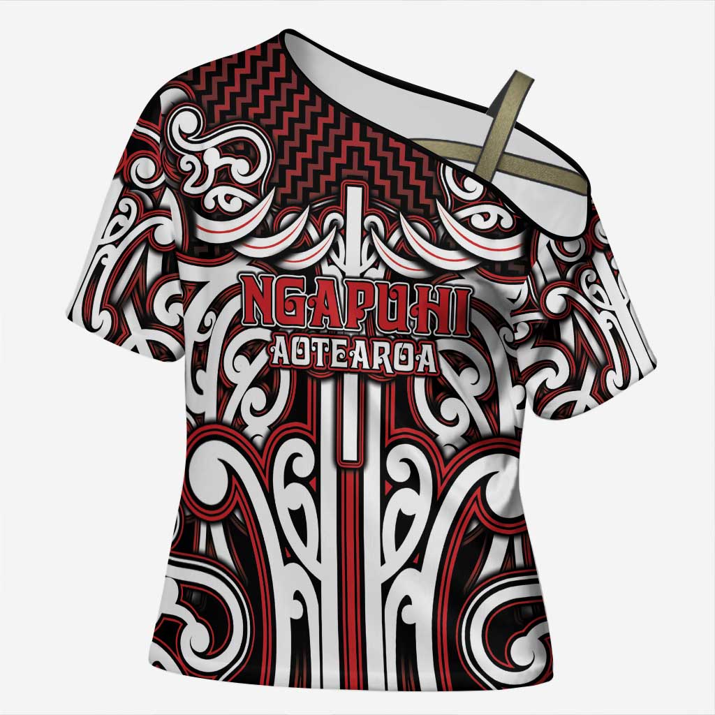 Custom Aotearoa Ngapuhi Cross Shoulder Shirt Maori Tribal Pattern Mix Poutama
