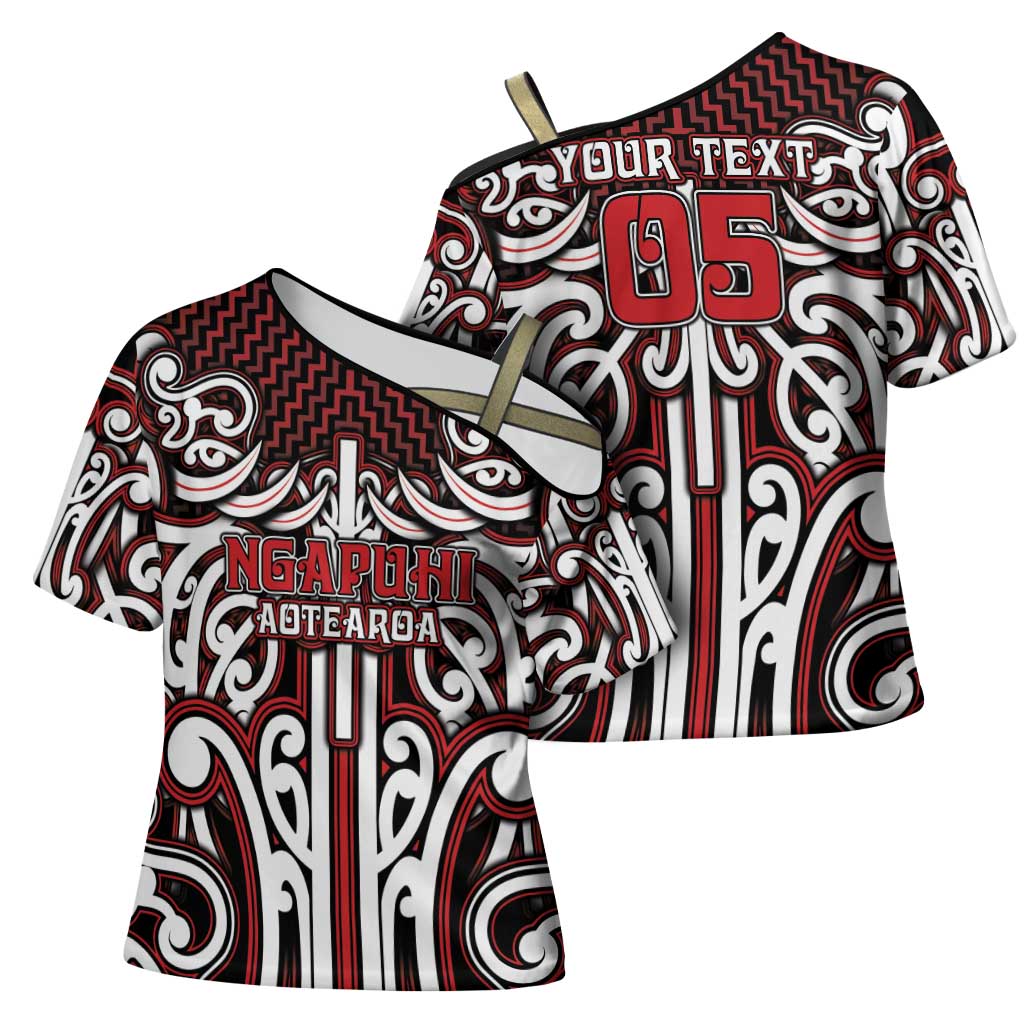 Custom Aotearoa Ngapuhi Cross Shoulder Shirt Maori Tribal Pattern Mix Poutama