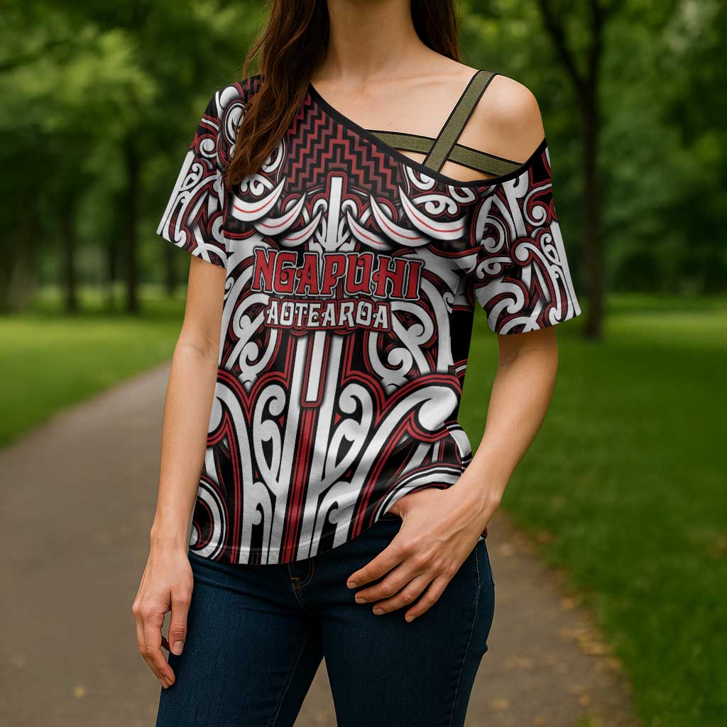 Custom Aotearoa Ngapuhi Cross Shoulder Shirt Maori Tribal Pattern Mix Poutama