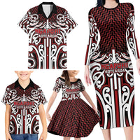 Custom Aotearoa Ngapuhi Family Matching Long Sleeve Bodycon Dress and Hawaiian Shirt Maori Tribal Pattern Mix Poutama