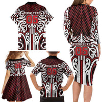 Custom Aotearoa Ngapuhi Family Matching Long Sleeve Bodycon Dress and Hawaiian Shirt Maori Tribal Pattern Mix Poutama