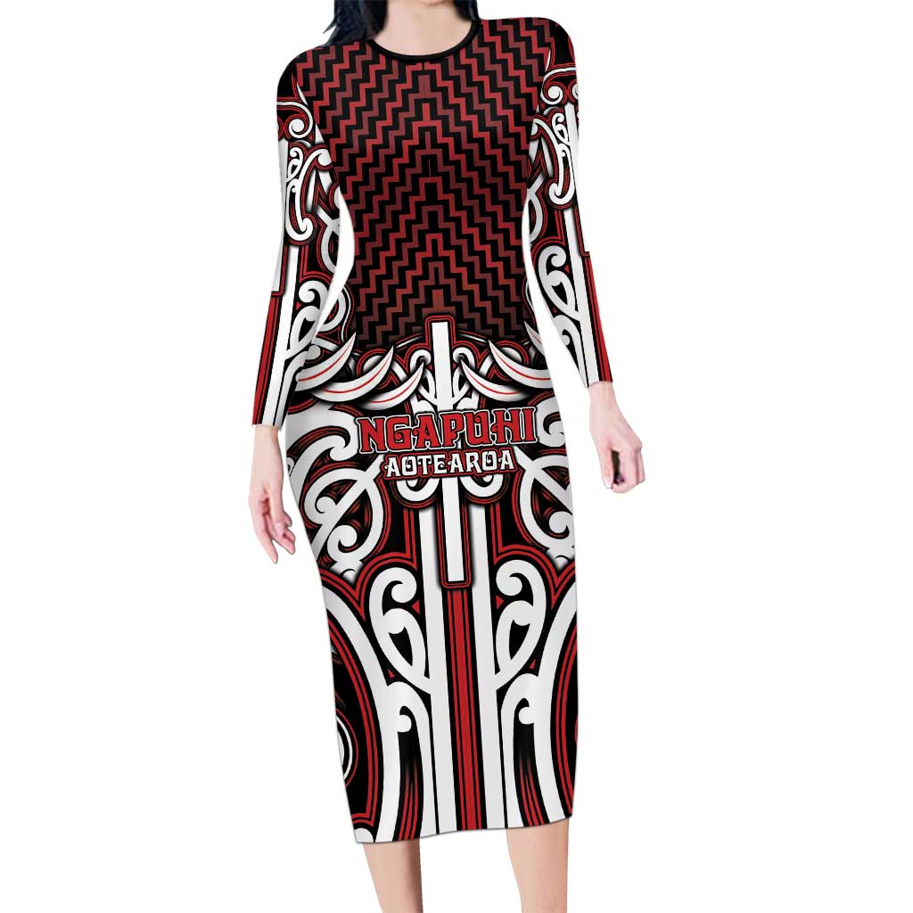 Custom Aotearoa Ngapuhi Family Matching Long Sleeve Bodycon Dress and Hawaiian Shirt Maori Tribal Pattern Mix Poutama