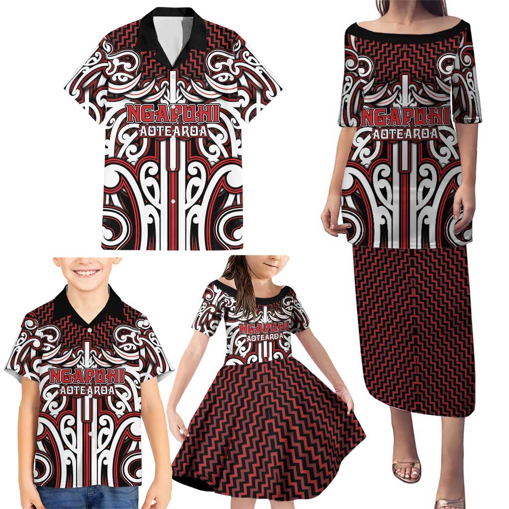 Custom Aotearoa Ngapuhi Family Matching Puletasi and Hawaiian Shirt Maori Tribal Pattern Mix Poutama
