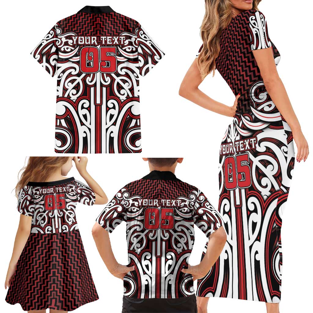 Custom Aotearoa Ngapuhi Family Matching Short Sleeve Bodycon Dress and Hawaiian Shirt Maori Tribal Pattern Mix Poutama