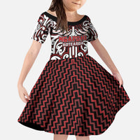 Custom Aotearoa Ngapuhi Kid Short Sleeve Dress Maori Tribal Pattern Mix Poutama LT05 KID Red - Polynesian Pride
