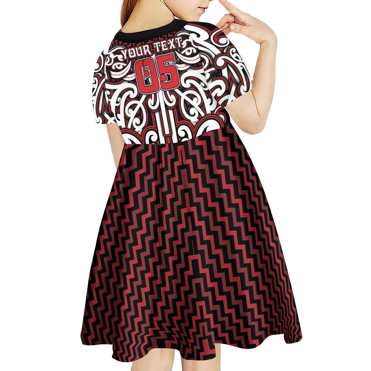 Custom Aotearoa Ngapuhi Kid Short Sleeve Dress Maori Tribal Pattern Mix Poutama LT05 - Polynesian Pride