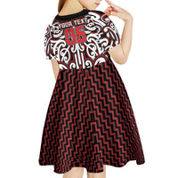 Custom Aotearoa Ngapuhi Kid Short Sleeve Dress Maori Tribal Pattern Mix Poutama LT05 - Polynesian Pride