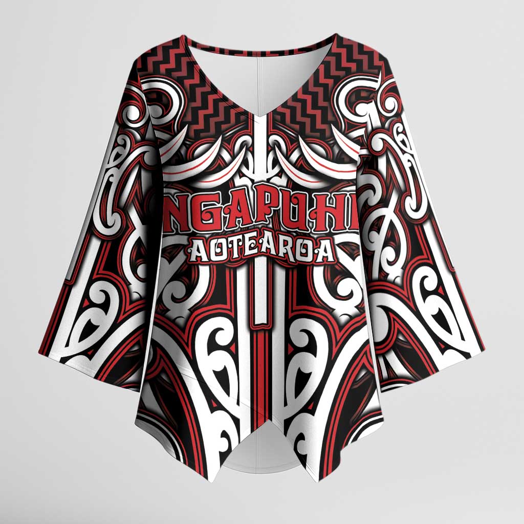 Custom Aotearoa Ngapuhi Kimono Sleeve Blouse Maori Tribal Pattern Mix Poutama LT05 Female Red - Polynesian Pride