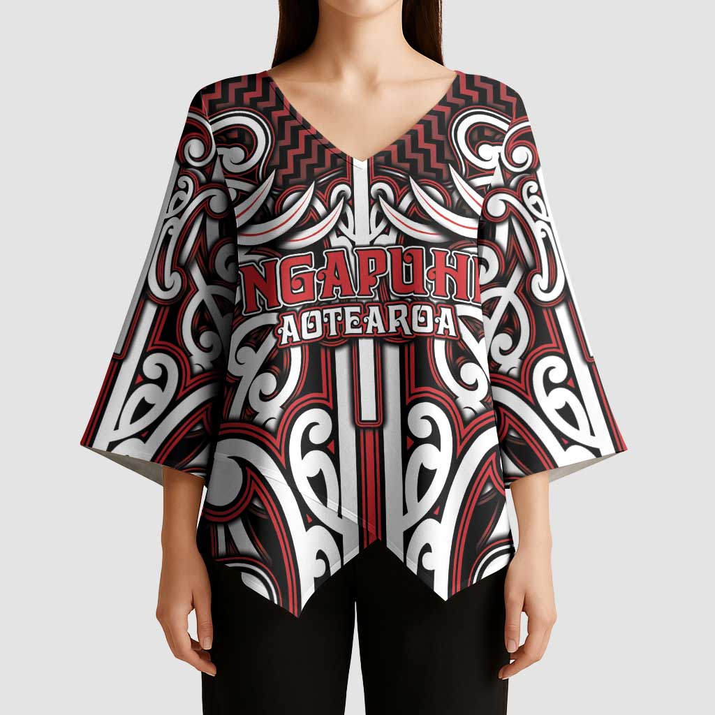 Custom Aotearoa Ngapuhi Kimono Sleeve Blouse Maori Tribal Pattern Mix Poutama LT05 - Polynesian Pride