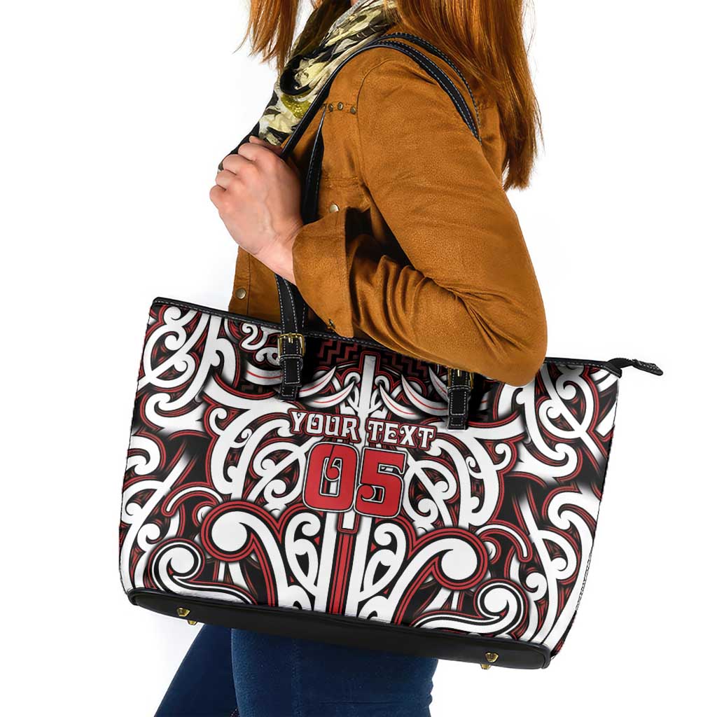 Custom Aotearoa Ngapuhi Leather Tote Bag Maori Tribal Pattern Mix Poutama LT05 Red - Polynesian Pride