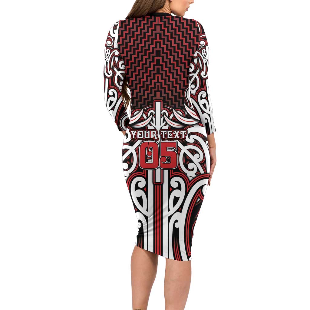 Custom Aotearoa Ngapuhi Long Sleeve Bodycon Dress Maori Tribal Pattern Mix Poutama LT05 - Polynesian Pride