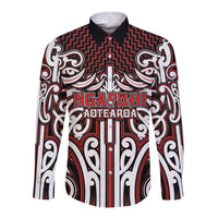 Custom Aotearoa Ngapuhi Long Sleeve Button Shirt Maori Tribal Pattern Mix Poutama LT05 Unisex Red - Polynesian Pride